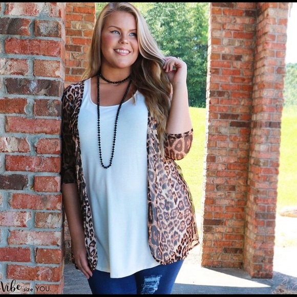 Leopard Print Stretchy Cardigan Kimono Sweater Top - Picture 1 of 6
